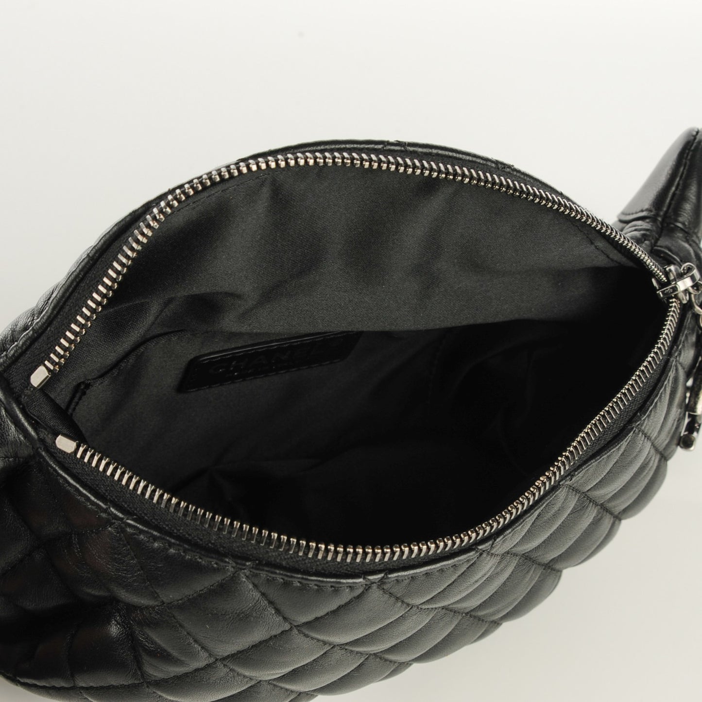 Lambskin Quilted Banane Waist Bag Fanny Pack Black