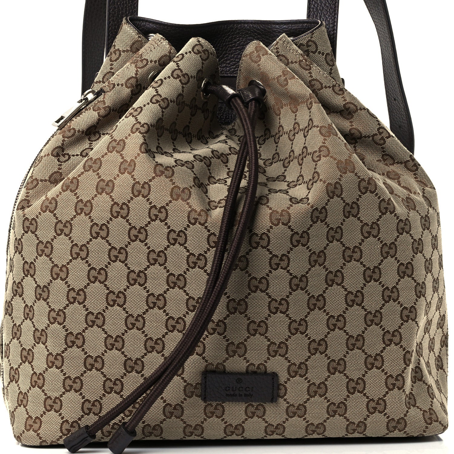 Gucci Monogram Dollar Calfskin O Drawstring Backpack Beige Ebony Testa di Moro Dark Chocolate 10 of 13