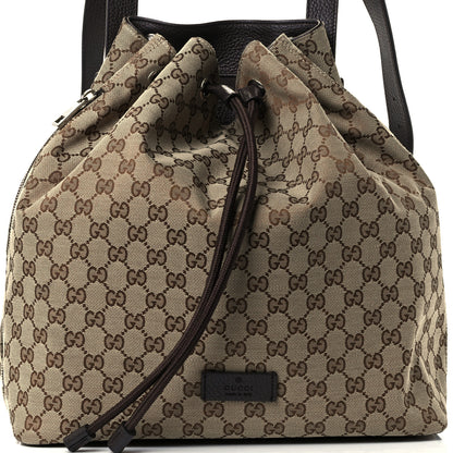 Gucci Monogram Dollar Calfskin O Drawstring Backpack Beige Ebony Testa di Moro Dark Chocolate 10 of 13
