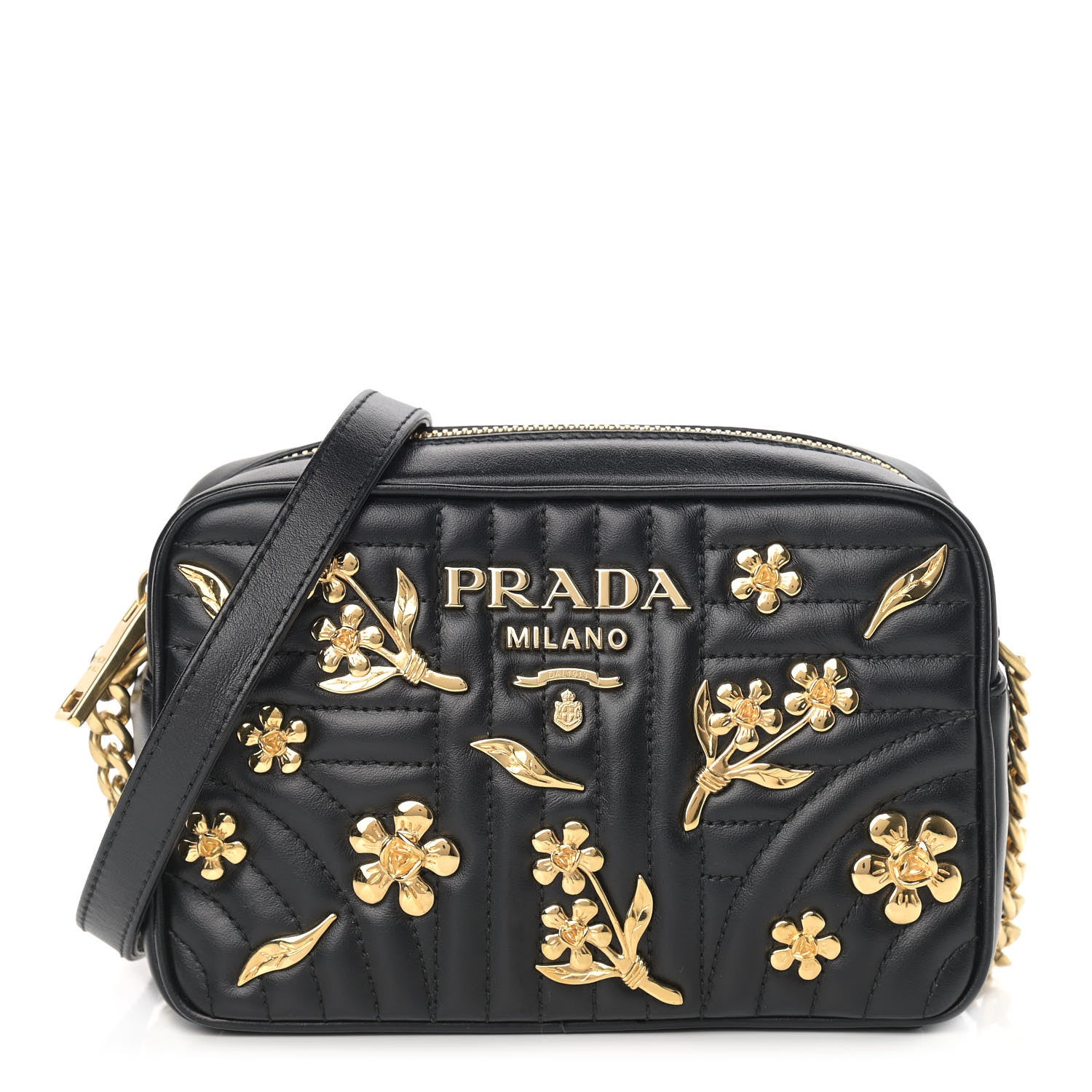 Prada Soft Calfskin Floral Diagramme Bag Black 1 of 12