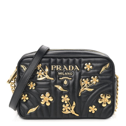 Prada Soft Calfskin Floral Diagramme Bag Black 1 of 12