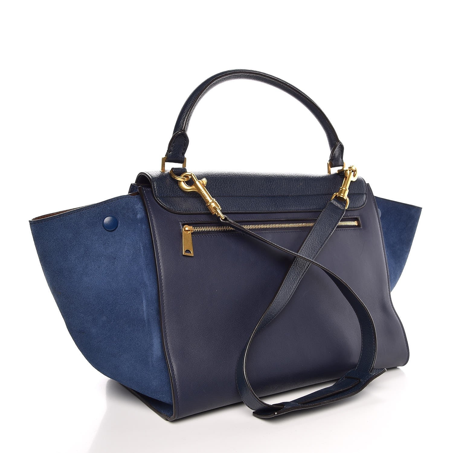 Celine Drummed Calfskin Suede Medium Trapeze Ocean Blue 4 of 11