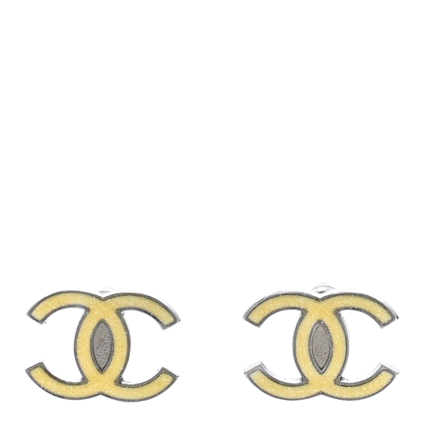 Enamel Glitter CC Earrings Silver Yellow