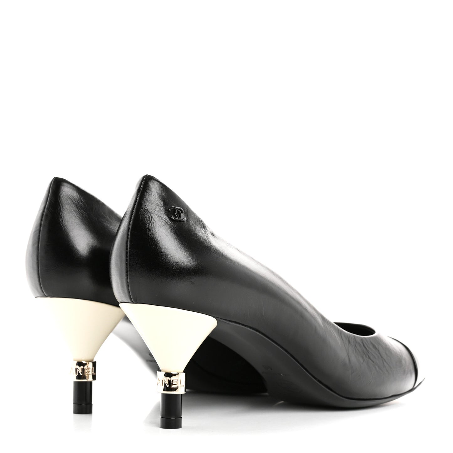 Calfskin Patent Cap Toe CC Pumps 40 Black White