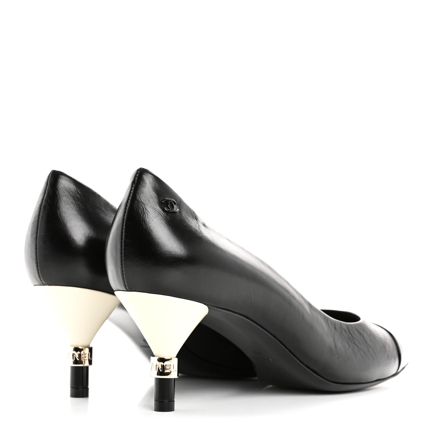 Chanel Calfskin Patent Cap Toe CC Pumps 40 Black White 5 of 10