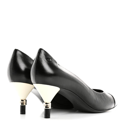 Chanel Calfskin Patent Cap Toe CC Pumps 40 Black White 5 of 10