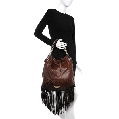 Jimmy Choo Python Calfskin Fringe Tatum Shopper Tote Brown 2 of 11