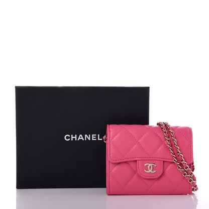 Chanel Caviar Quilted Flap Card Holder On Chain Pink 9 of 9