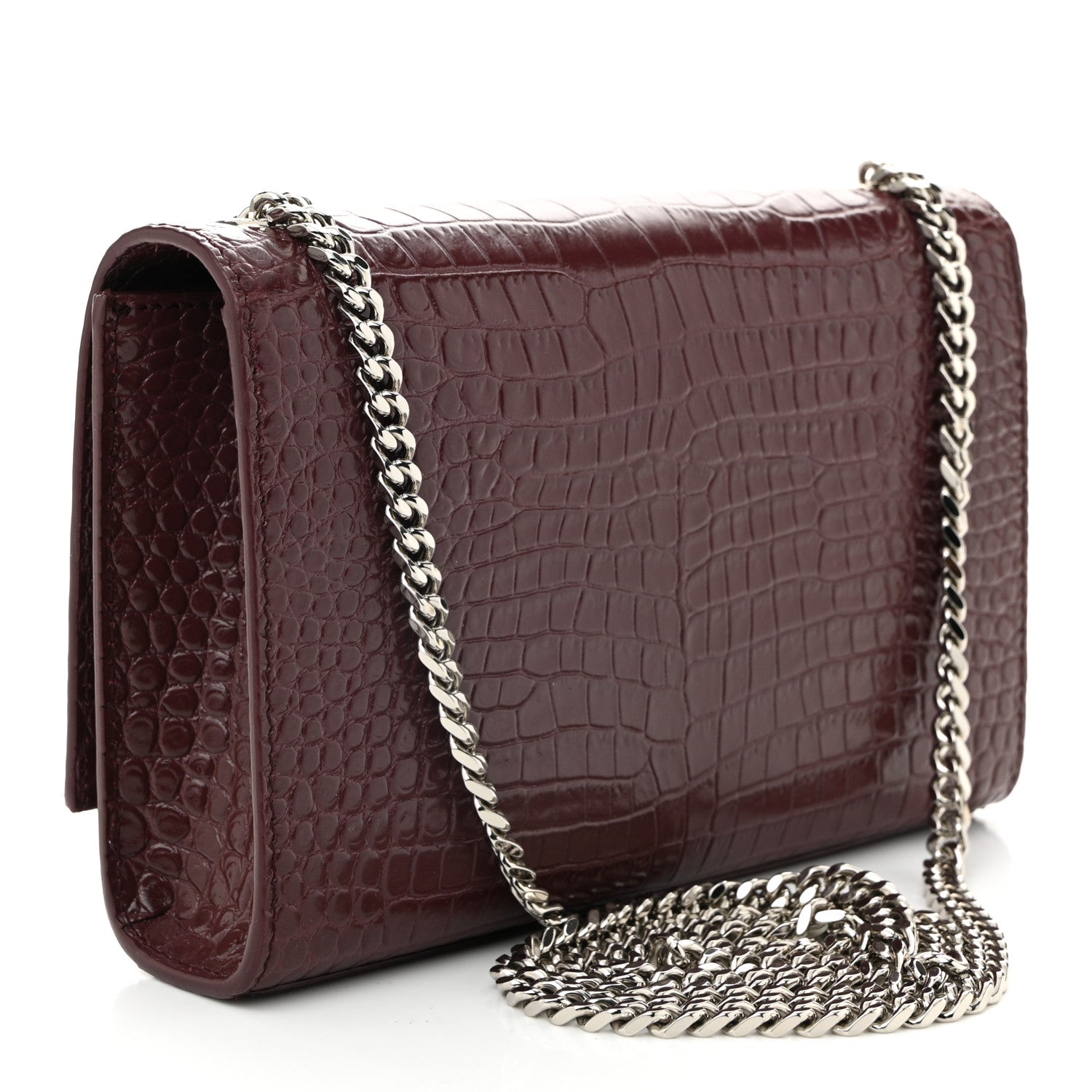 Saint Laurent Calfskin Crocodile Embossed Small Classic Monogram Kate Tassel Satchel Rouge Legion 3 of 10
