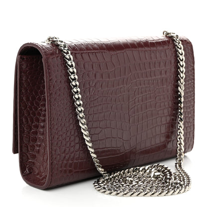 Saint Laurent Calfskin Crocodile Embossed Small Classic Monogram Kate Tassel Satchel Rouge Legion 3 of 10