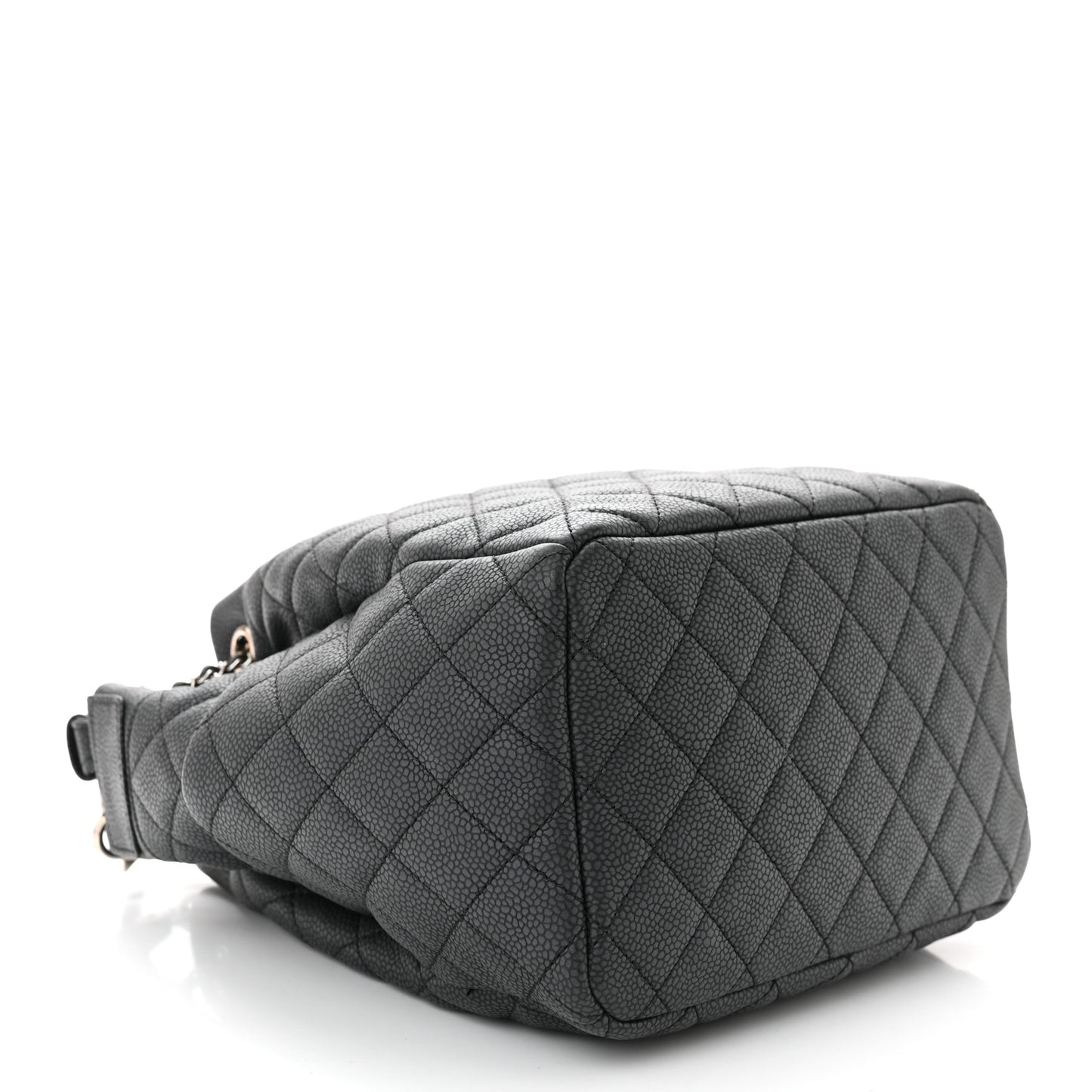 Caviar Flat Quilted CC Chain Bucket Drawstring Bag Black