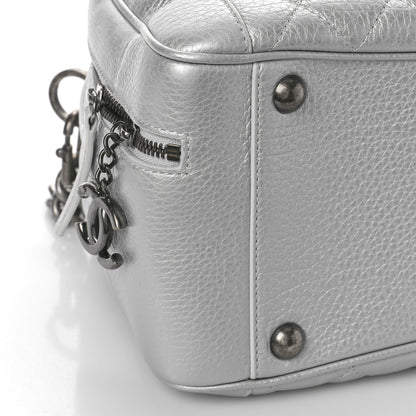 Chanel Metallic Calfskin Quilted Medium Airlines Round Trip Bowling Bag Silver Silver 8 of 9