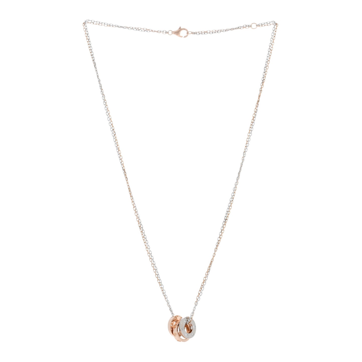 18K White Pink Gold Diamond Three Ring LOVE Pendant Necklace