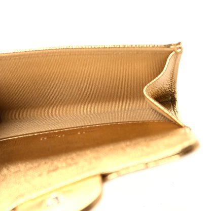 Chanel Metallic Caviar Quilted Flap Card Holder Wallet Gold 5 of 9