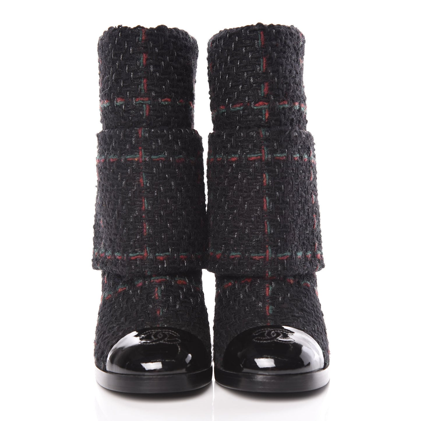 Tweed Patent CC Cap Toe Fold Over Boots 38 Black