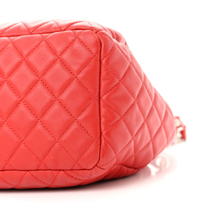 Chanel Lambskin Quilted Small CC Chain Drawstring Bucket Bag Red 10 of 12