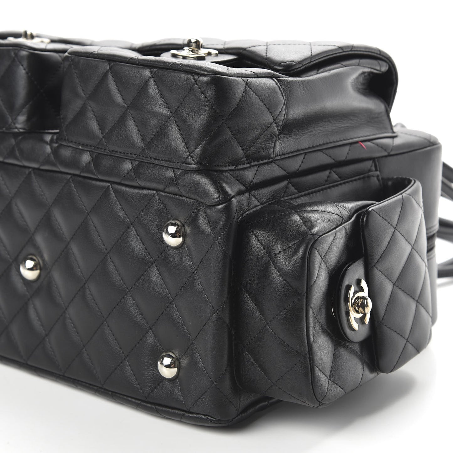 Calfskin Quilted Large Cambon Multipocket Reporter Black White