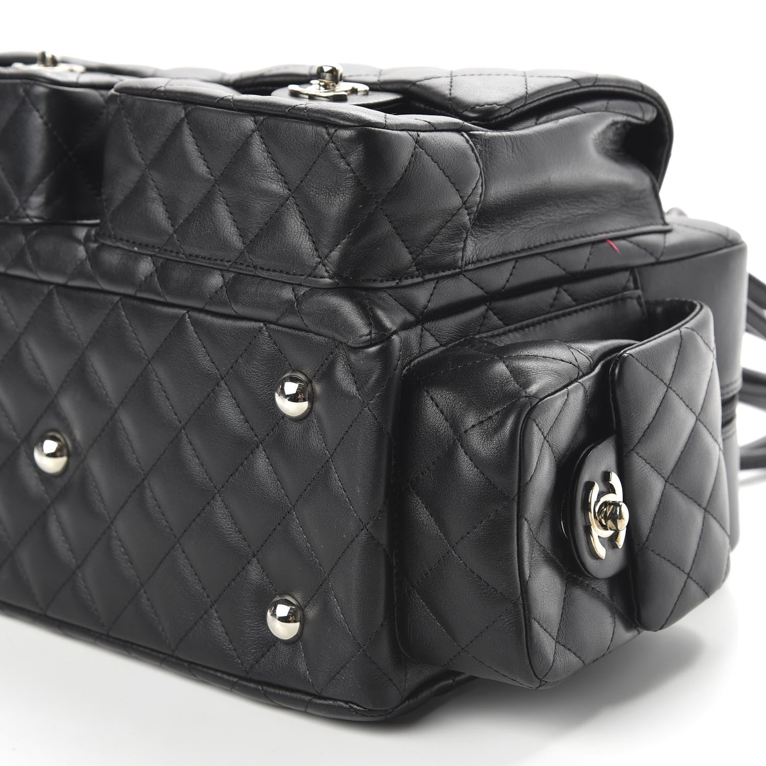 Chanel Calfskin Quilted Large Cambon Multipocket Reporter Black White 7 of 11