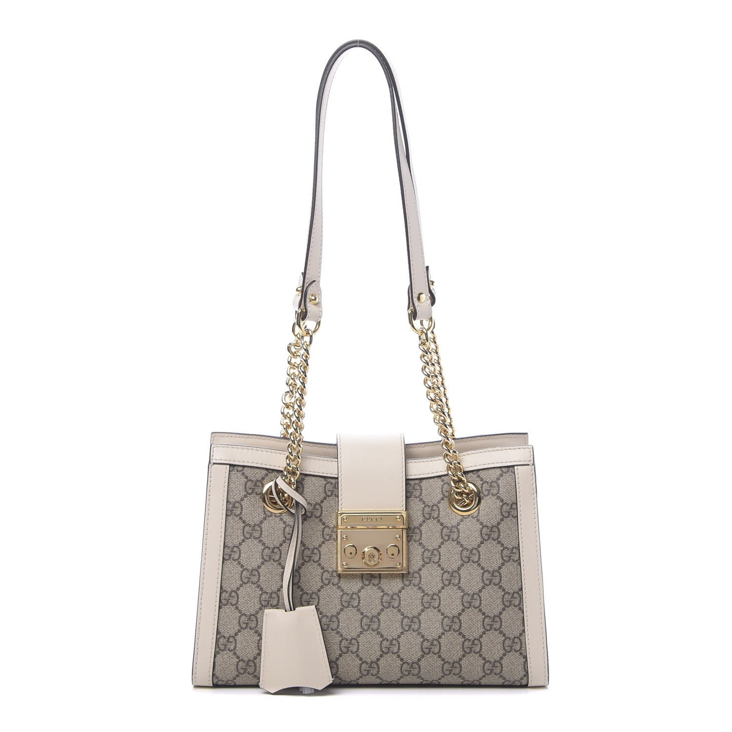 GG Supreme Monogram Moon Calfskin Small Padlock Tote Beige Ebony Mystic White