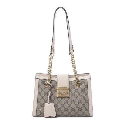 Gucci GG Supreme Monogram Moon Calfskin Small Padlock Tote Beige Ebony Mystic White 1 of 10