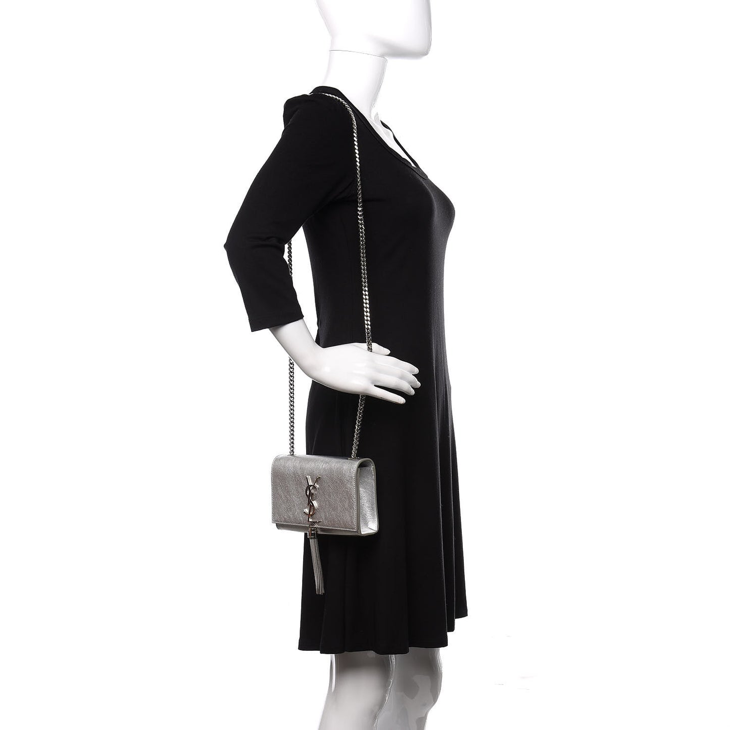 Metallic Calfskin Small Classic Monogram Kate Tassel Satchel Silver
