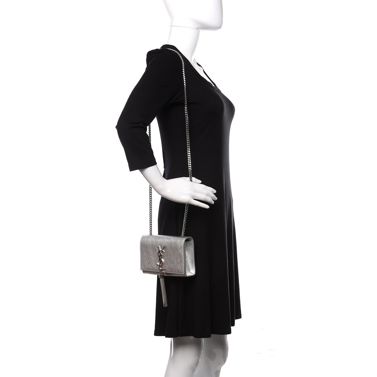 Saint Laurent Metallic Calfskin Small Classic Monogram Kate Tassel Satchel Silver 1 of 11