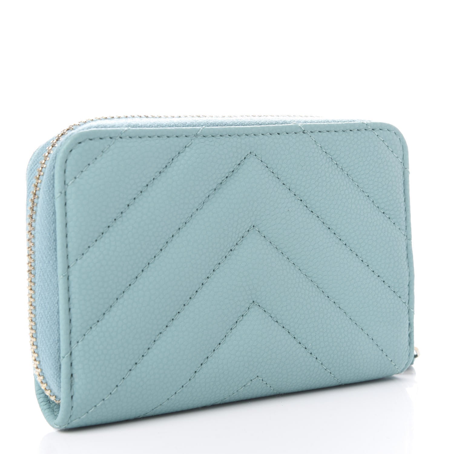Chanel Caviar Flat Chevron Quilted Zip Coin Purse Green 3 of 8