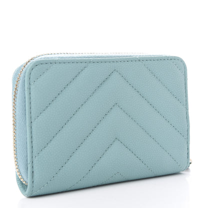 Chanel Caviar Flat Chevron Quilted Zip Coin Purse Green 3 of 8