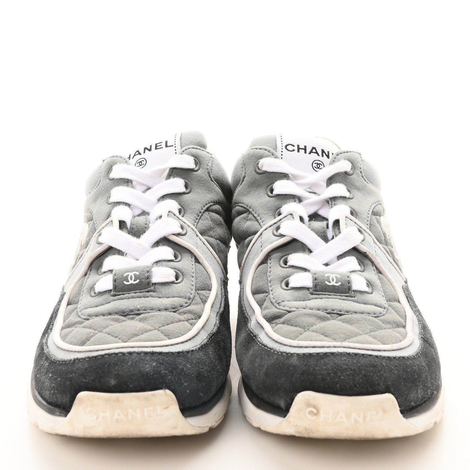 Chanel Fabric Suede Calfskin Quilted CC Sneakers 37 Dark Grey 3 of 8