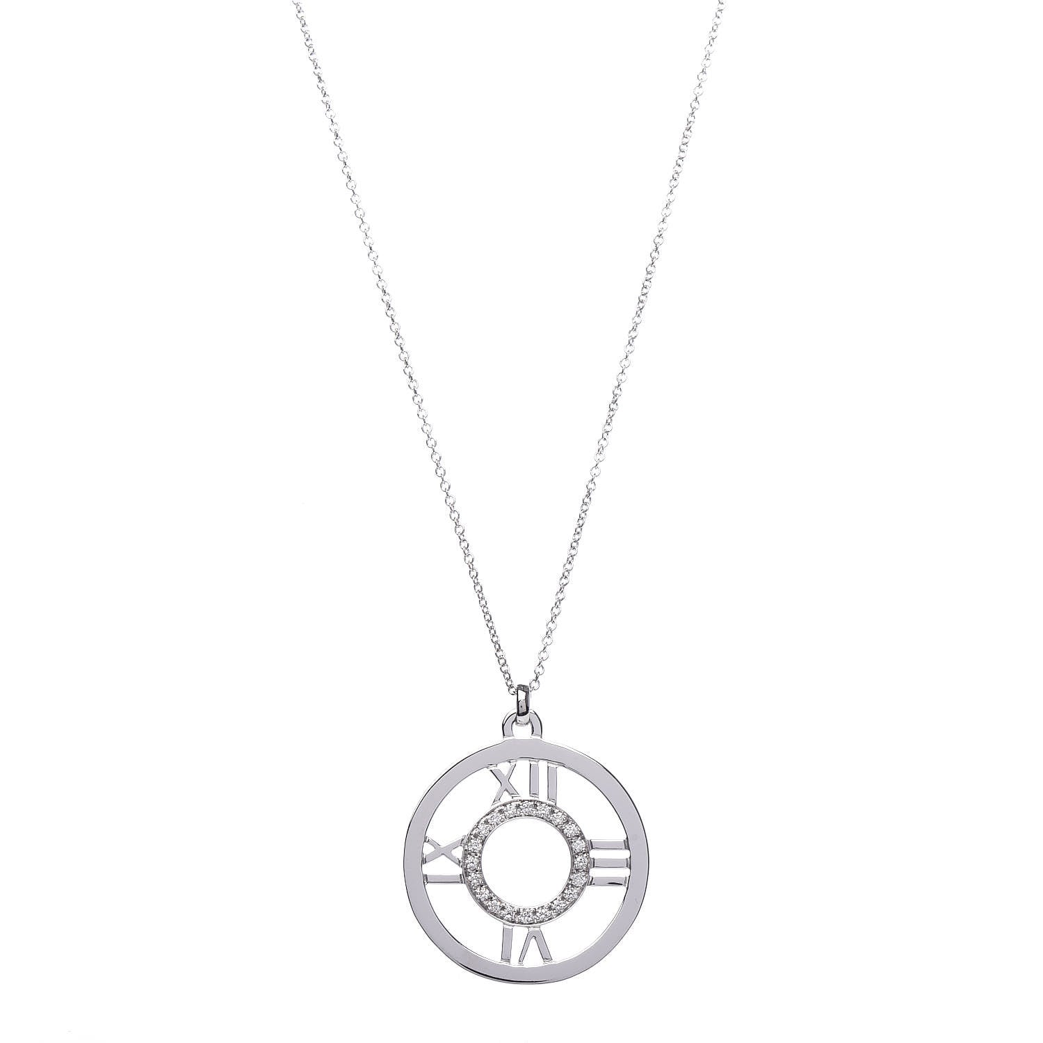 Tiffany 18K White Gold Diamond Medium Atlas Open Pendant Necklace 1 of 7