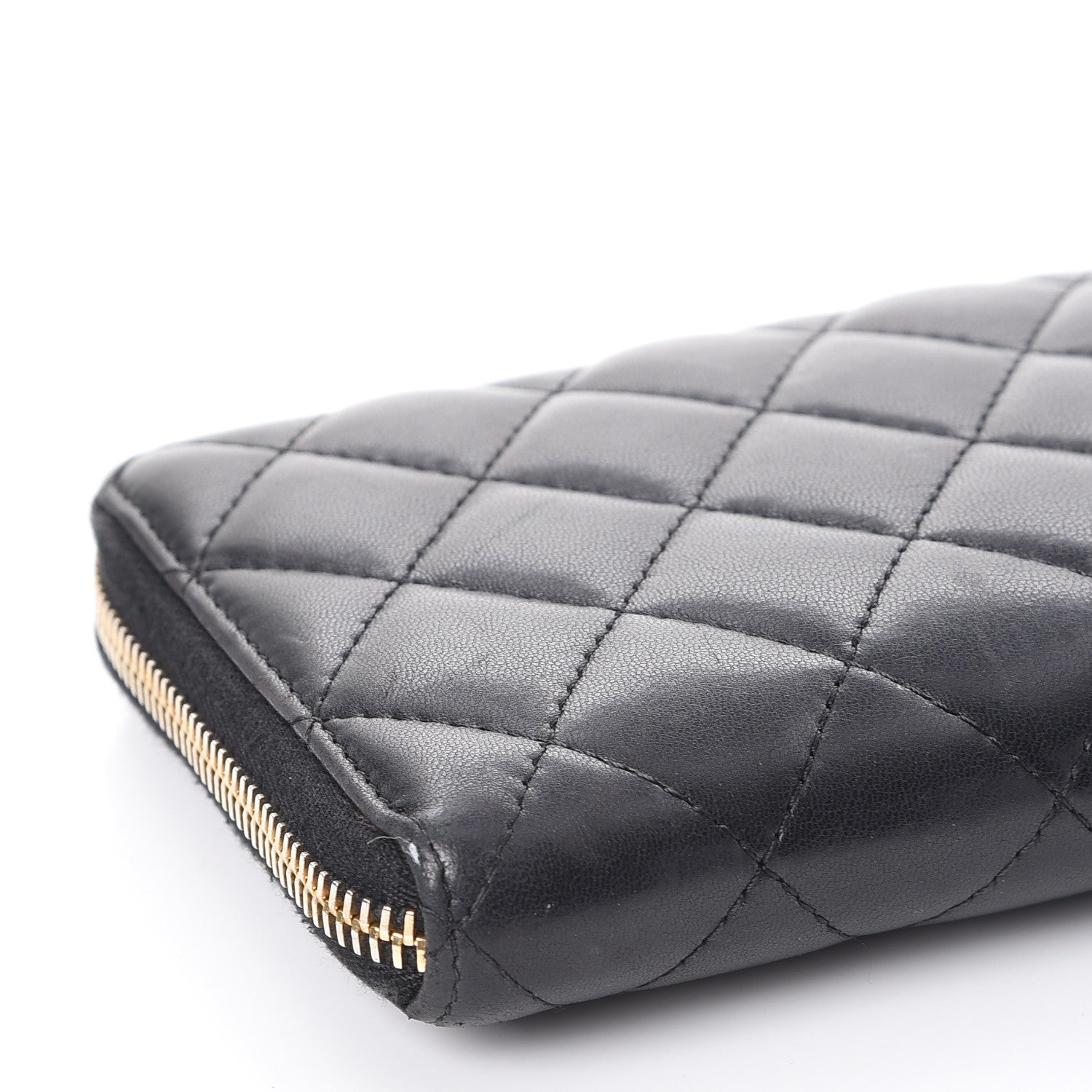 Chanel Lambskin Quilted Large Gusset Zip Around Wallet Black 13 of 15