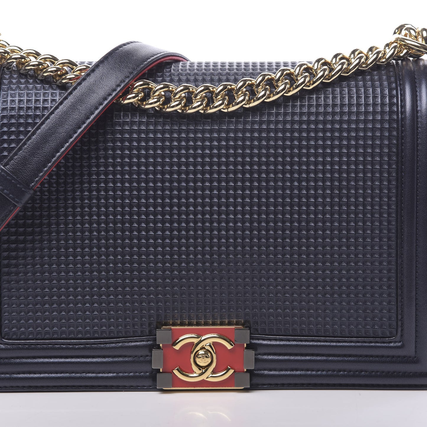 Lambskin Embossed New Medium Boy Cube Flap Navy