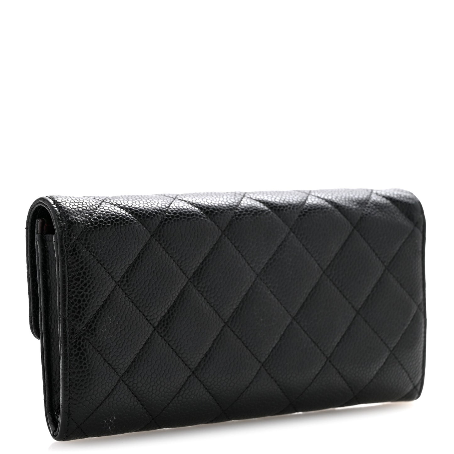Caviar Quilted Large Gusset Flap Wallet Black