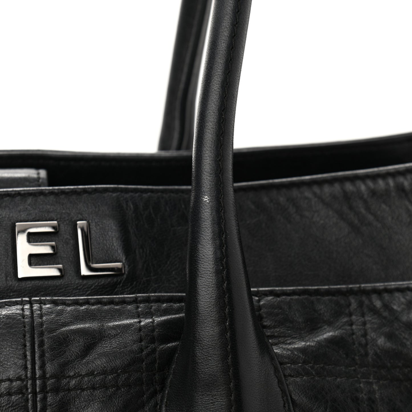 Lambskin Square Stitched Lax Large Tote Black