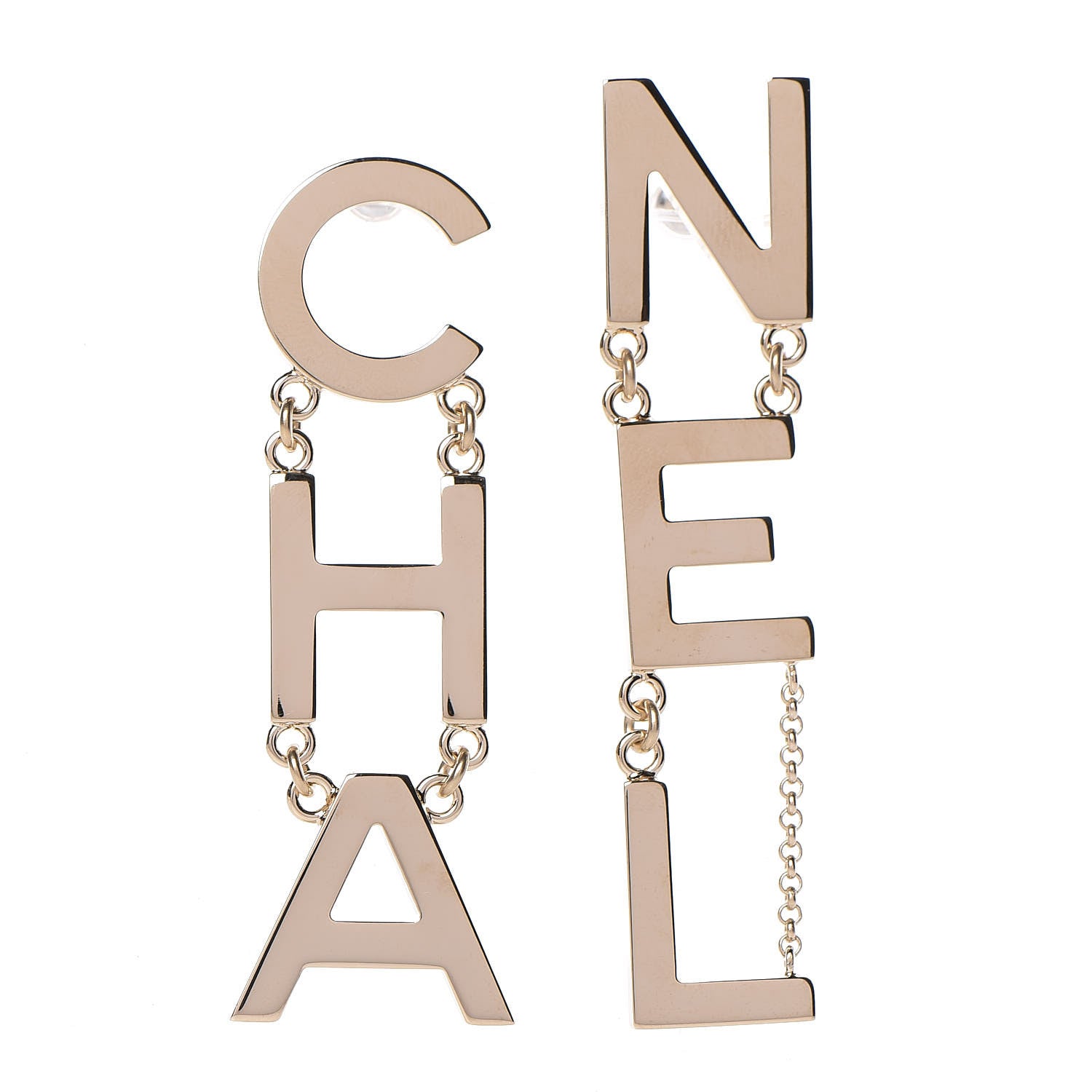 Chanel Metal Cha-Nel Logo Drop Earrings Gold 1 of 5