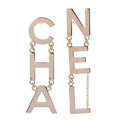 Chanel Metal Cha-Nel Logo Drop Earrings Gold 1 of 5