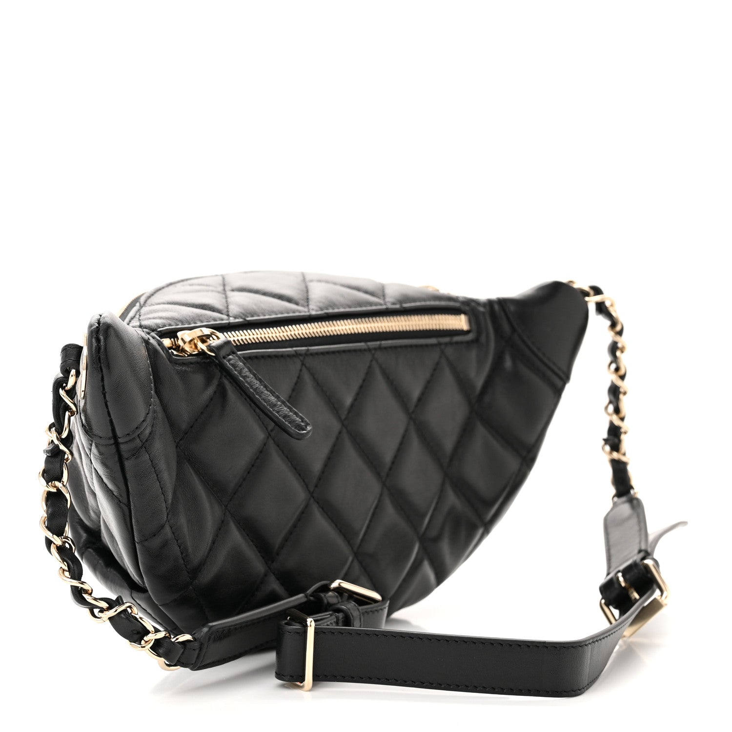 Chanel Lambskin Quilted Waist Bag Fanny Pack Black 3 of 12