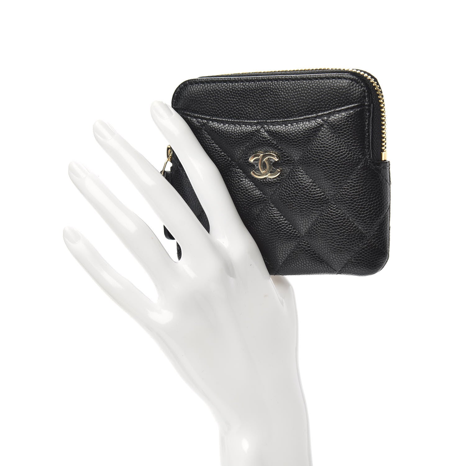 Chanel Caviar Quilted Zip Card Holder Wallet Black 2 of 8