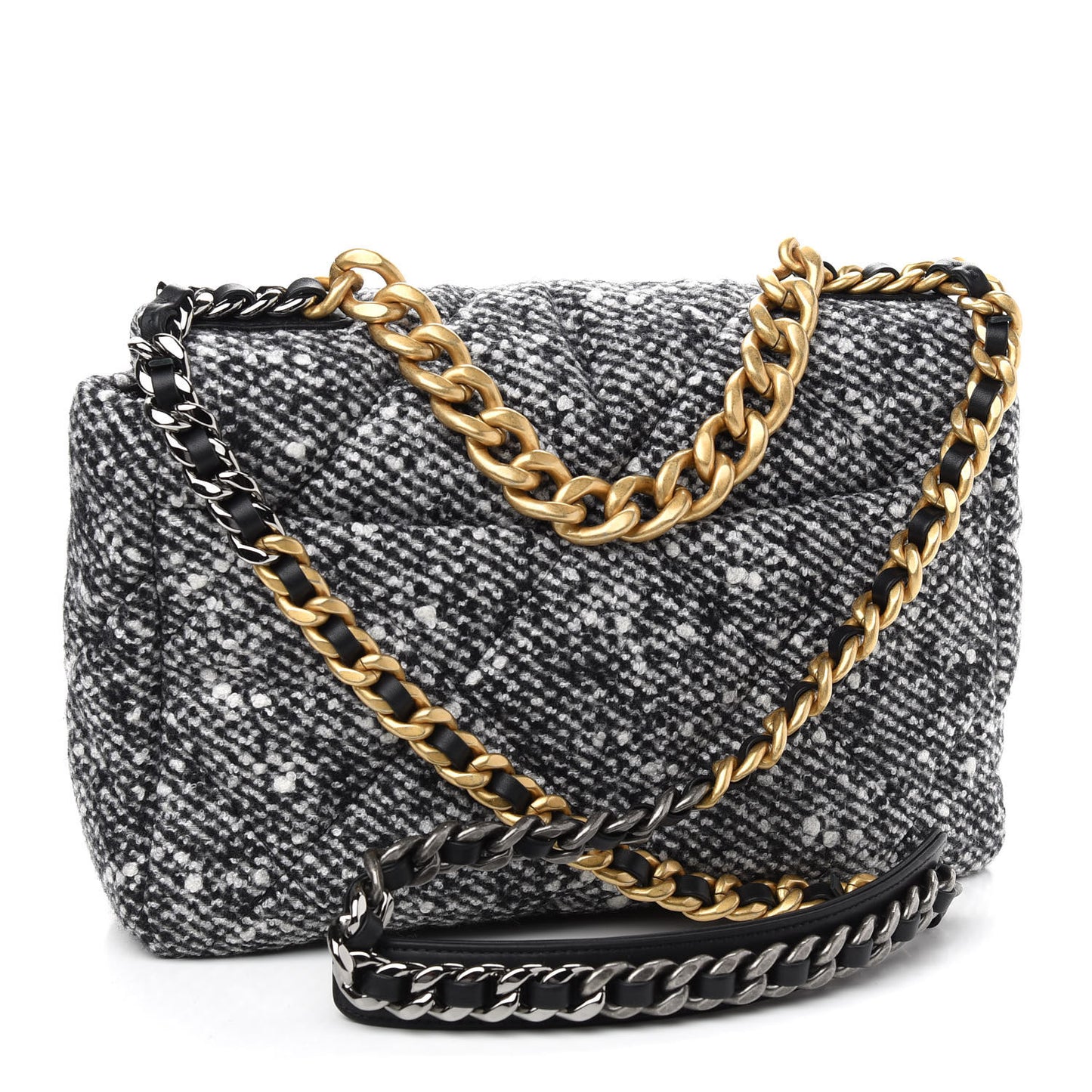 Tweed Quilted Large Chanel 19 Flap Black White