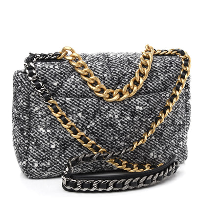 Chanel Tweed Quilted Large Chanel 19 Flap Black White 3 of 10