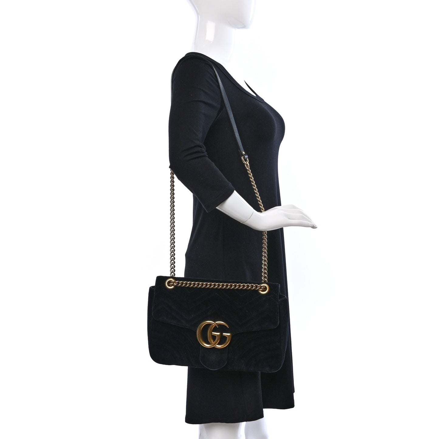 Velvet Matelasse Medium GG Marmont Shoulder Bag Black