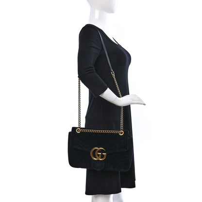 Gucci Velvet Matelasse Medium GG Marmont Shoulder Bag Black 2 of 9