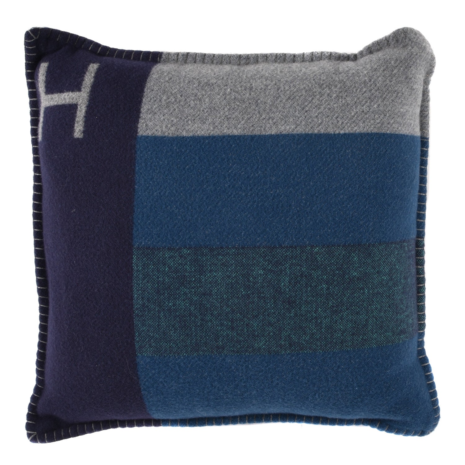 Hermes Wool Cashmere Casaque H Pillow Marine Acier 1 of 3