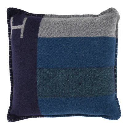 Hermes Wool Cashmere Casaque H Pillow Marine Acier 1 of 3
