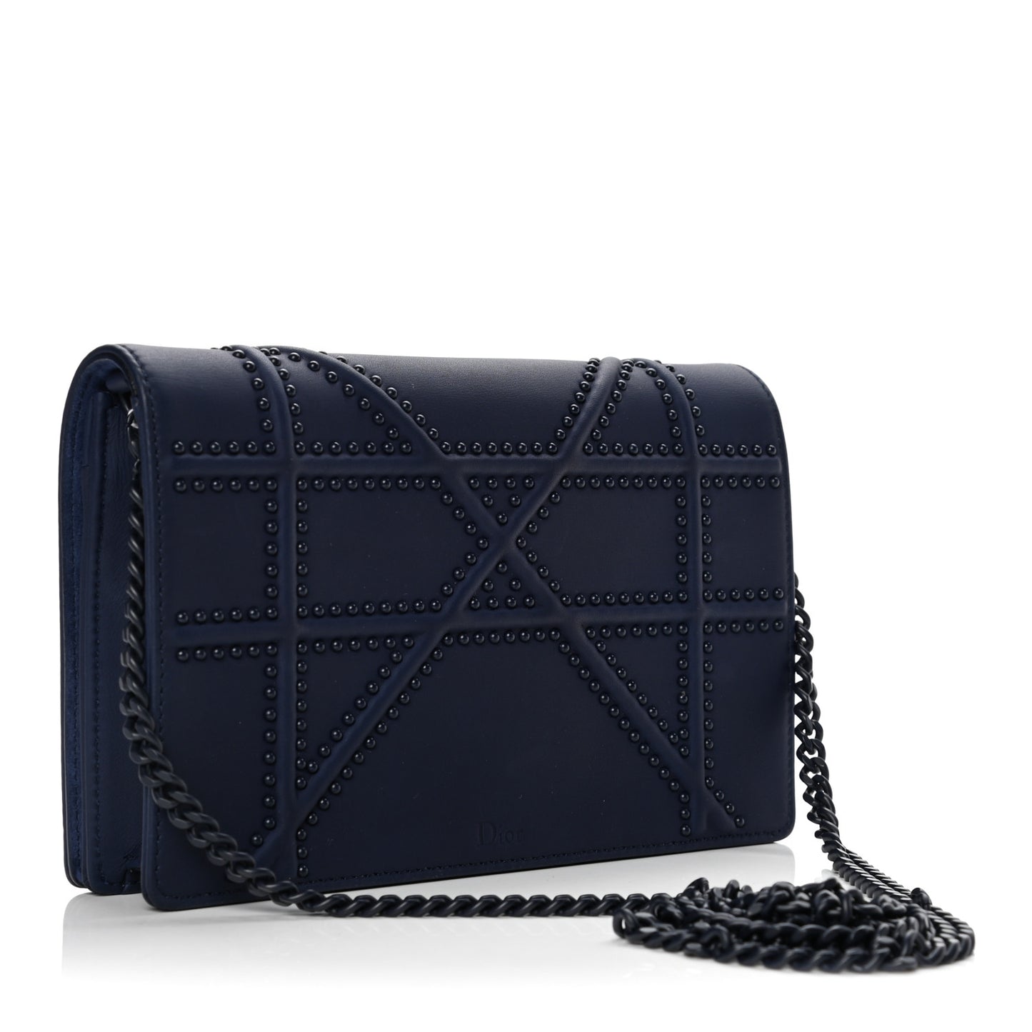 Ultra Matte Calfskin Studded Diorama Wallet on Chain Pouch Indigo
