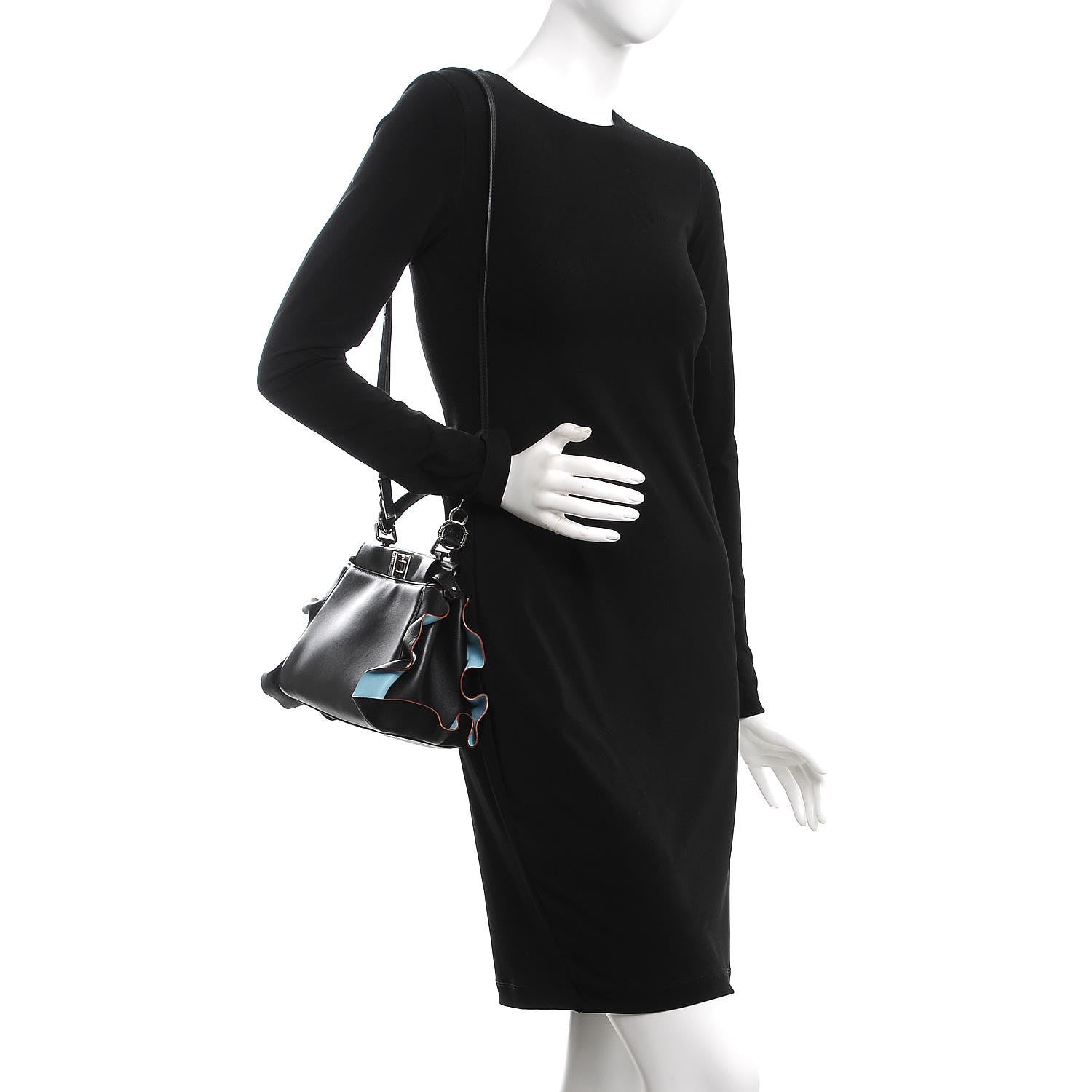 Fendi Nappa Waves Bi-Color Mini Peekaboo Iconic Satchel Black Turchese 2 of 10