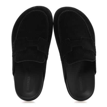 Hermes Suede Calfskin Go Mules 36.5 Black 2 of 9