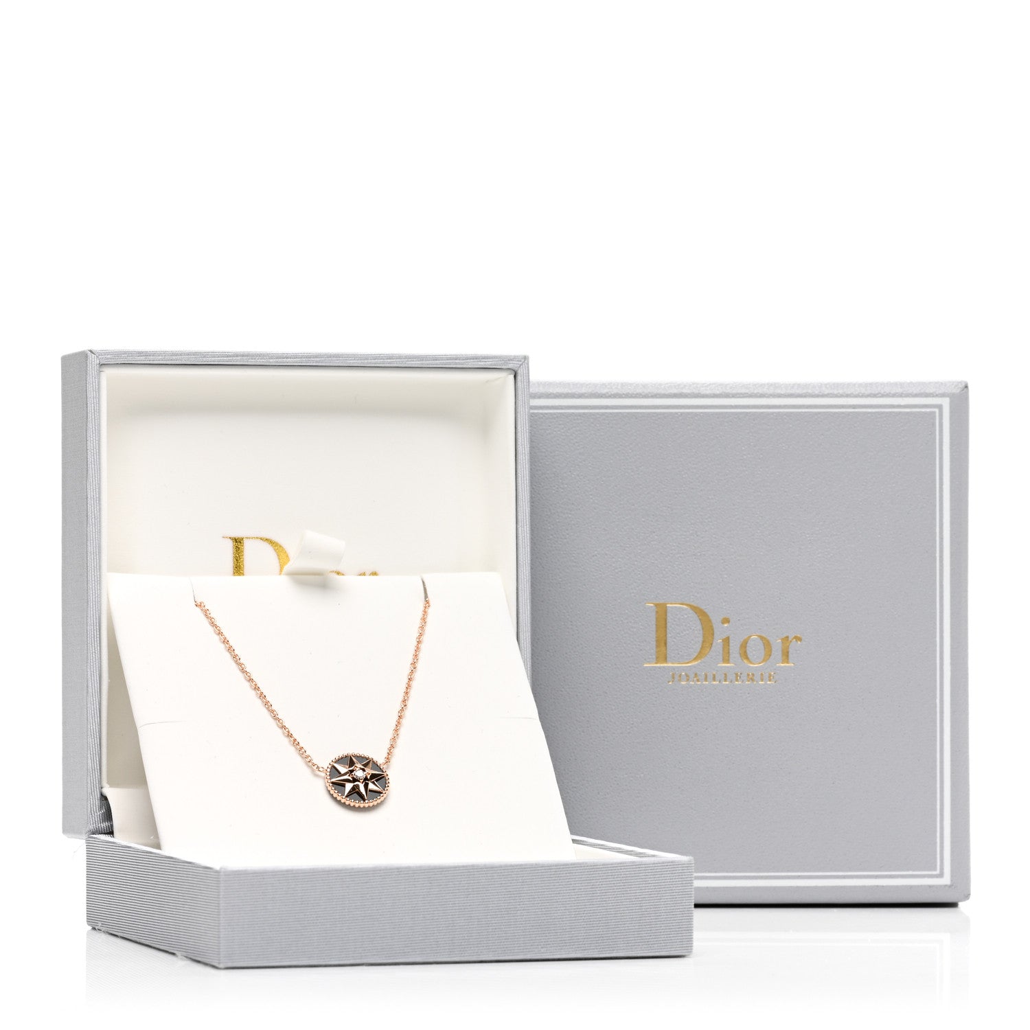 Christian Dior 18K Rose Gold Diamond Black Onyx Rose Des Vents Necklace 6 of 6