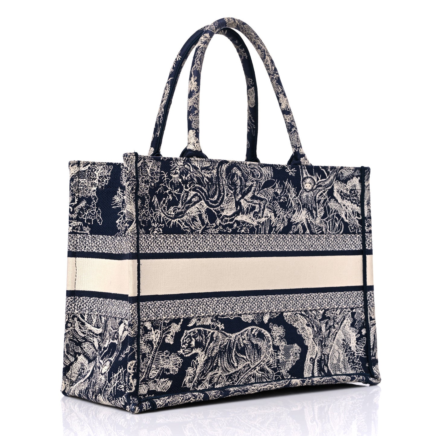 Canvas Embroidered Medium Toile De Jouy Reverse Book Tote Blue
