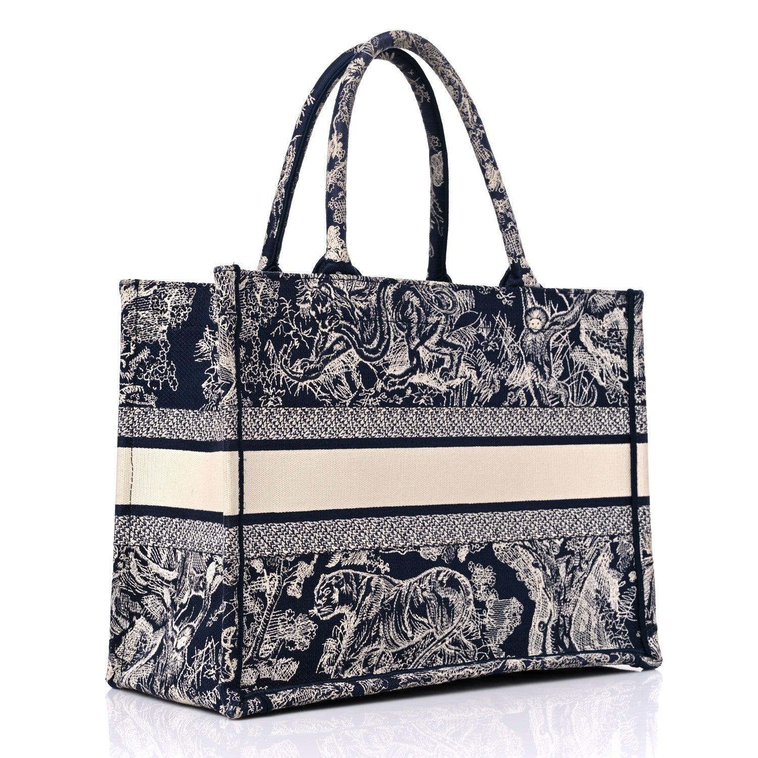 Christian Dior Canvas Embroidered Medium Toile De Jouy Reverse Book Tote Blue 3 of 11